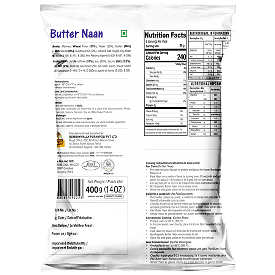 BOMBAYWALLA FOODS Butter Naan - 100% Natural