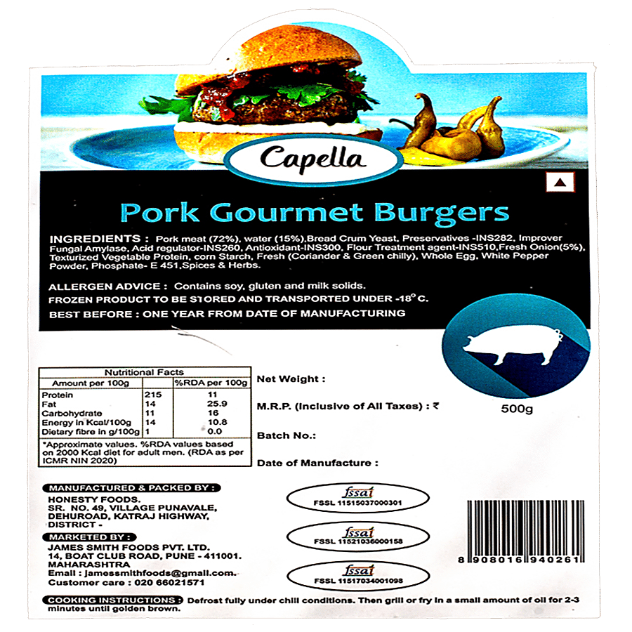 Capella Pork Gourmet Burger Patty