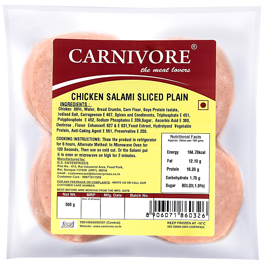 Carnivore  Chicken Salami Sliced - Plain