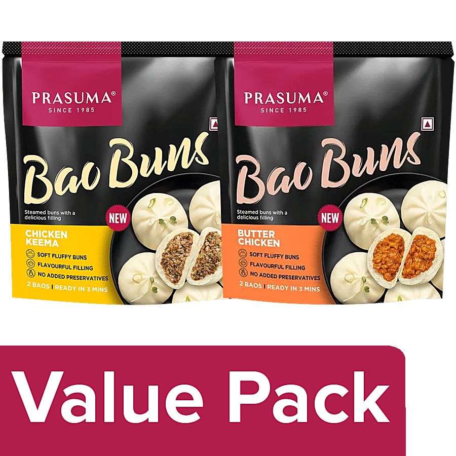 Prasuma Bao Buns - Chicken Keema 100 g (2 pcs) + Bao Buns - Butter Chicken 100 g (2 pcs)