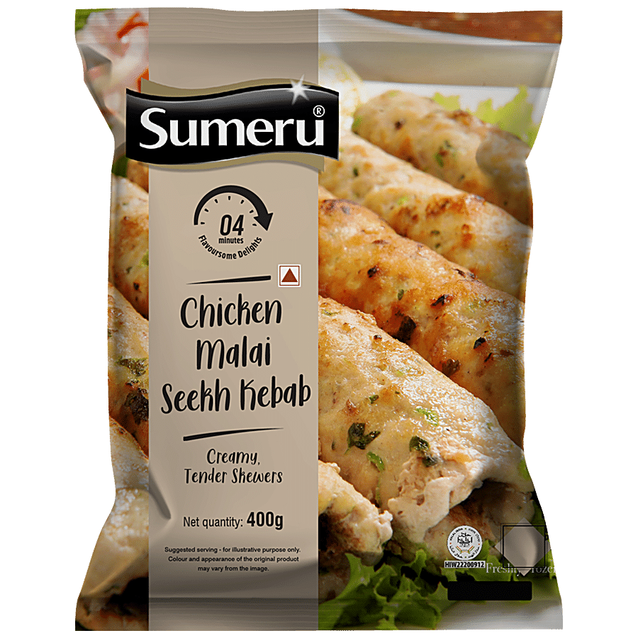 Sumeru Chicken Malai Seekh Kebab - Tender Skewers