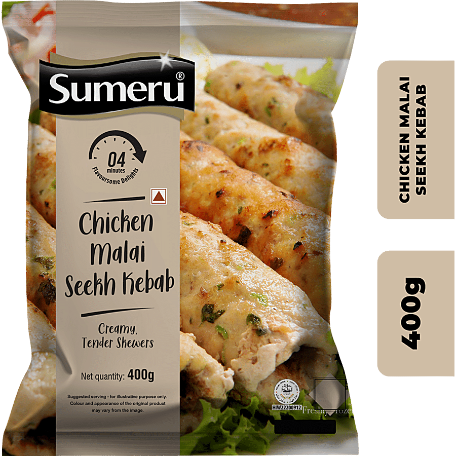 Sumeru Chicken Malai Seekh Kebab - Tender Skewers