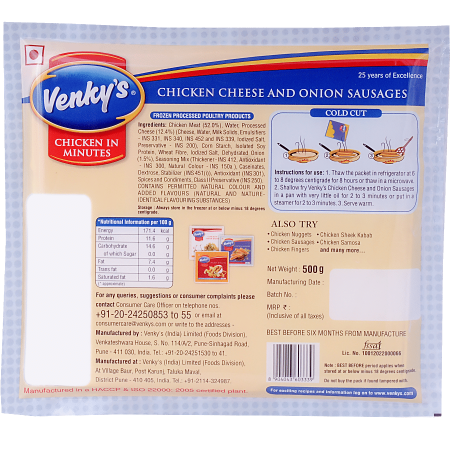 Venkys Chicken - Cheese & Onion Sausages