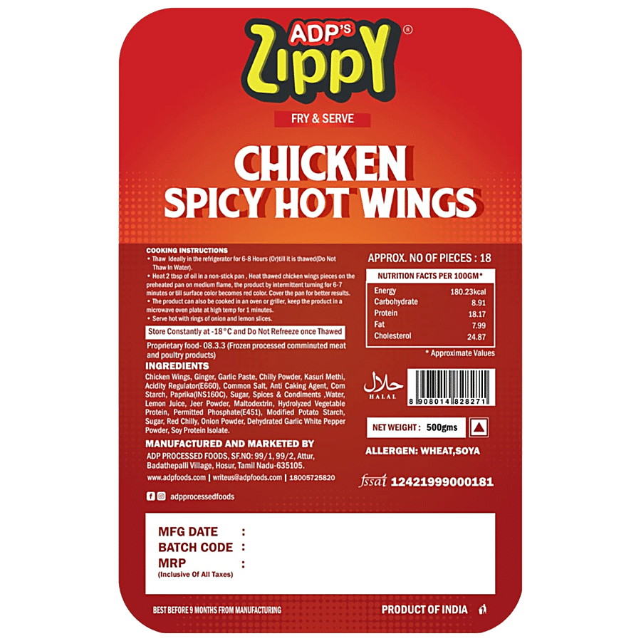 ZIPPY Chicken Spicy Hot Wings - Fry & Serve