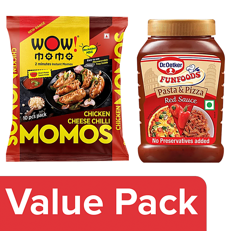 bb Combo Wow! Momo Chicken Cheese Chilli Momos 10pcs + Dr. Oetker Funfoods Red Sauce 315 g