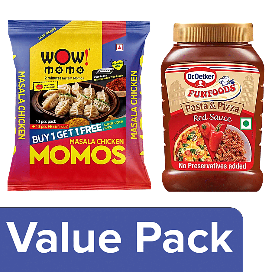 bb Combo Wow! Momo Masala Chicken Momos 20 pcs + Dr. Oetker Funfoods Red Sauce 315 g