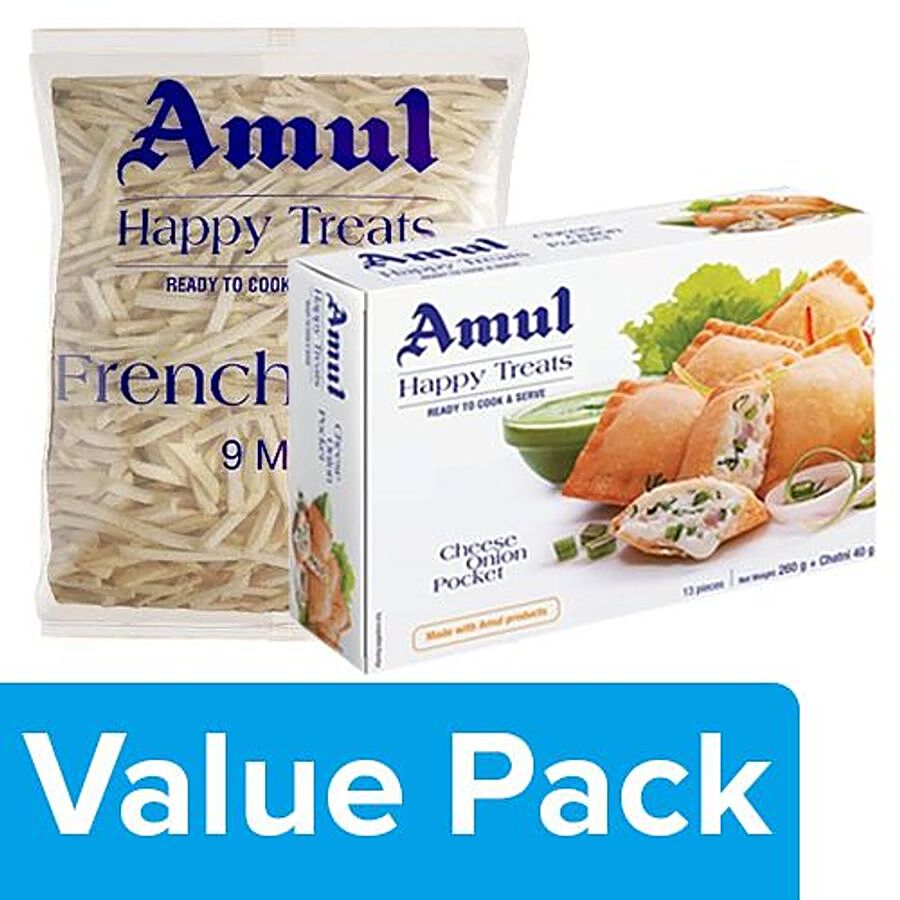 Amul Happy Treats French Fries 2.5kg + Ready to Cook & Serve Cheese Onion Pocket 300G