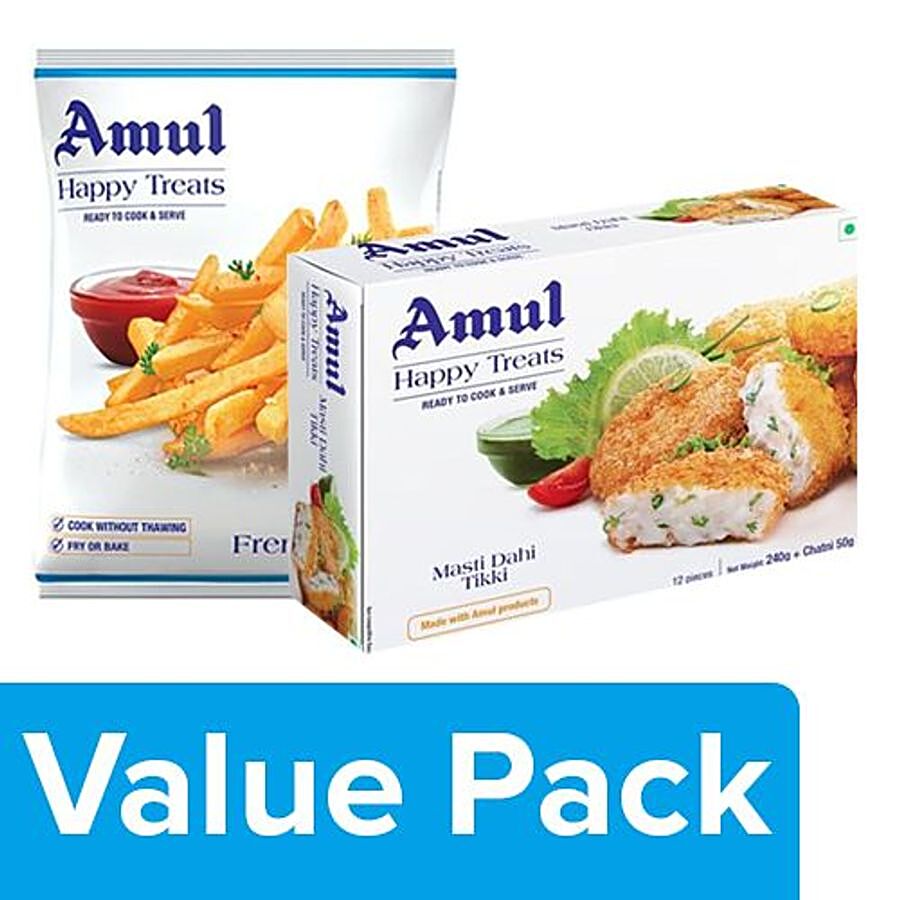 Amul Happy Treats French Fries 425gm + Ready to Cook & Serve - Masti Dahi Tikki 300gm