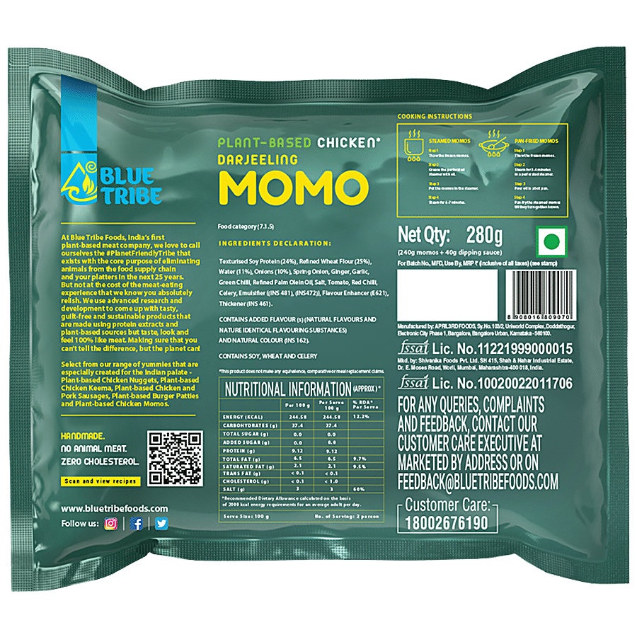 Blue Tribe Foods Chicken Darjeeling Momo - Plant Based