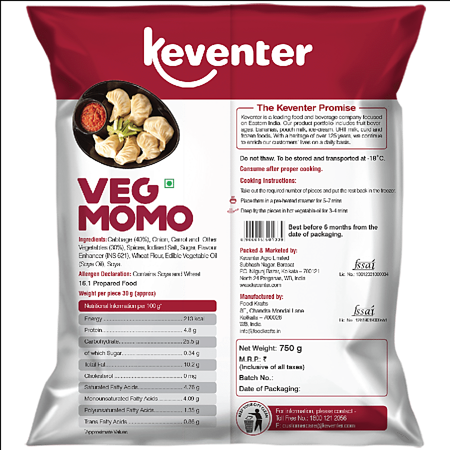 Keventer Ready To Cook Frozen Snack - Veg Momo