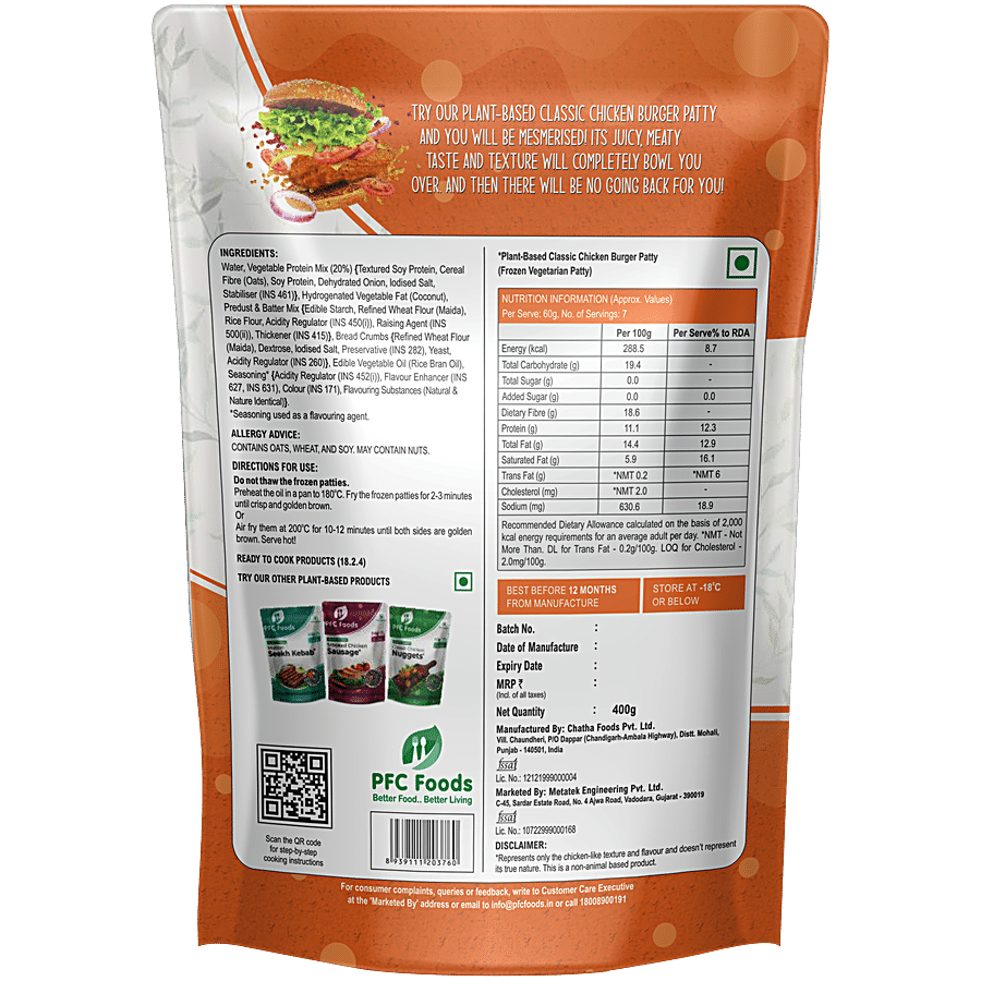 PFC Foods Plant Based Chicken Patty - Classic