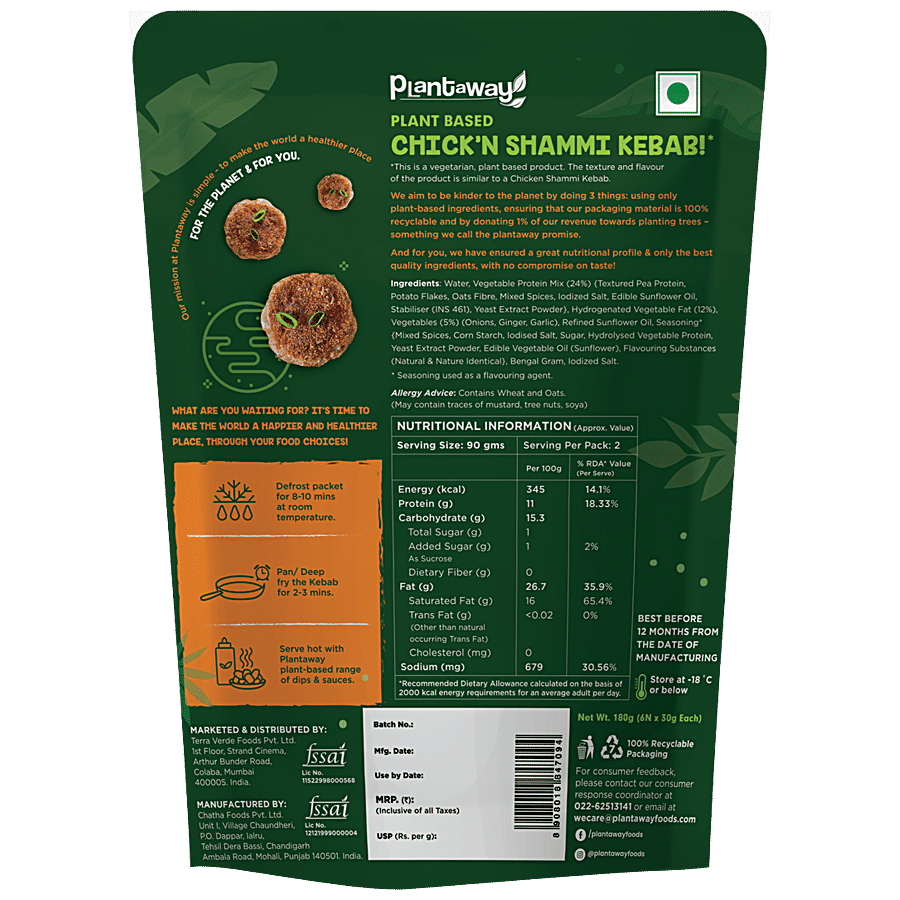 Plantaway Plant Based Shammi Kebab Chick'n - Zero Trans Fats