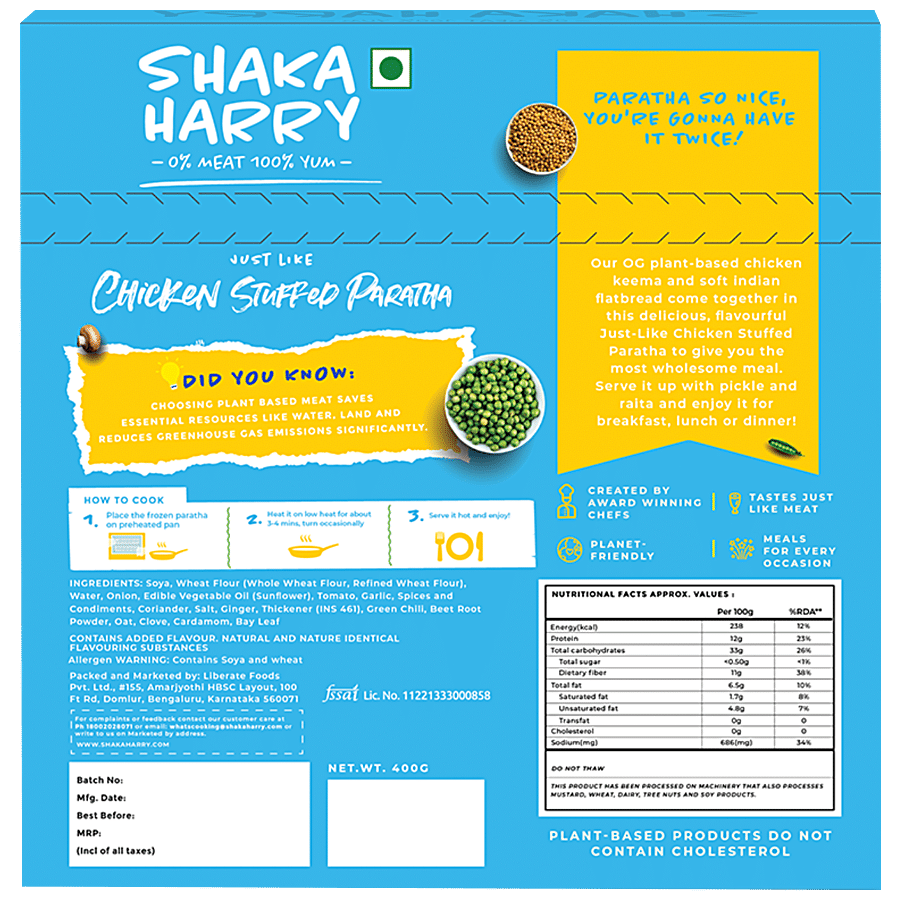 Shaka Harry Just Like Chicken Stuffed Paratha - Plant Based