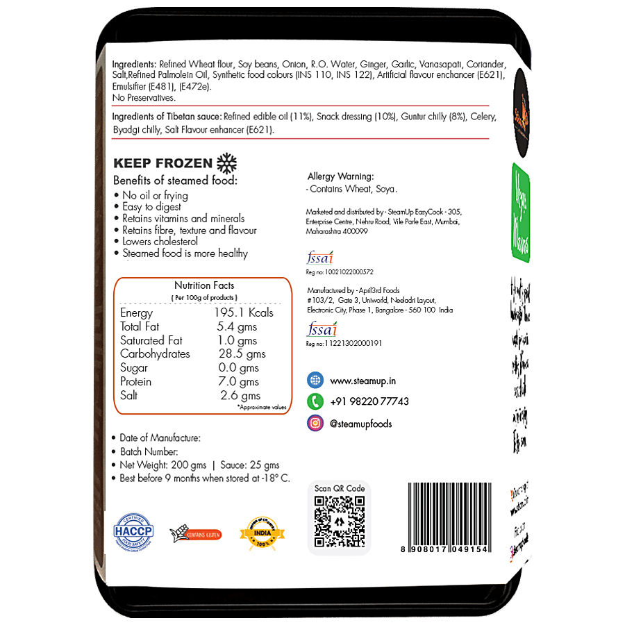 SteamUp Vegan Soya Momos - With Tibetan Sauce