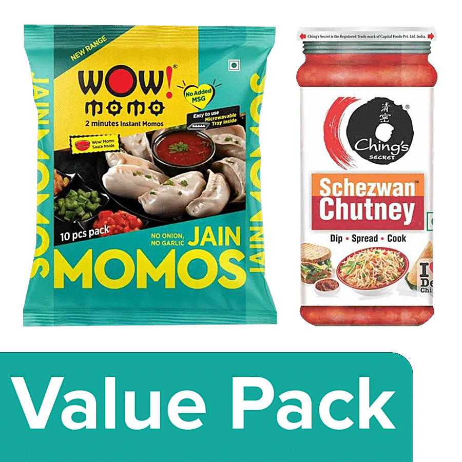 bb Combo Wow! Momo Jain Momos 10 pcs + Ching's Secret Secret Schezwan Chutney 250 g Jar