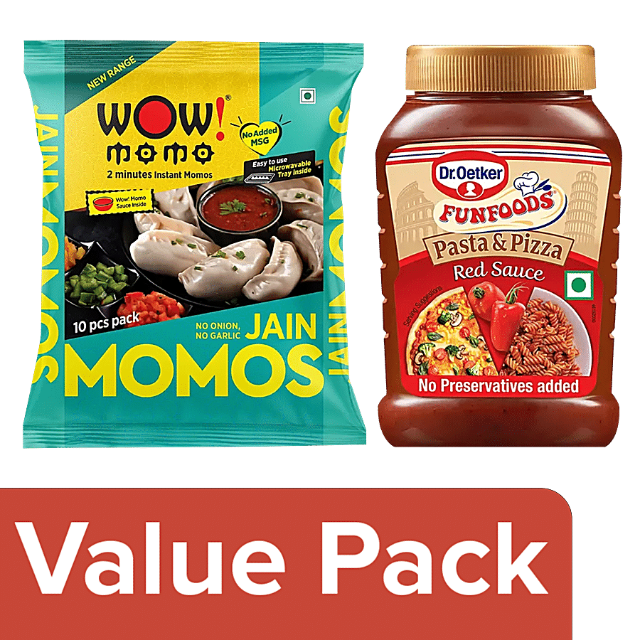 bb Combo Wow! Momo Jain Momos 10 pcs + Dr. Oetker Funfoods Pasta & Pizza Red Sauce 315 g