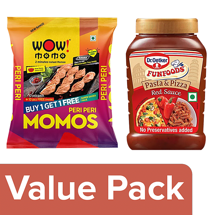 bb Combo Wow! Momo Veg Peri Peri Momos 20 pcs + Dr. Oetker Funfoods Red Sauce 315 g