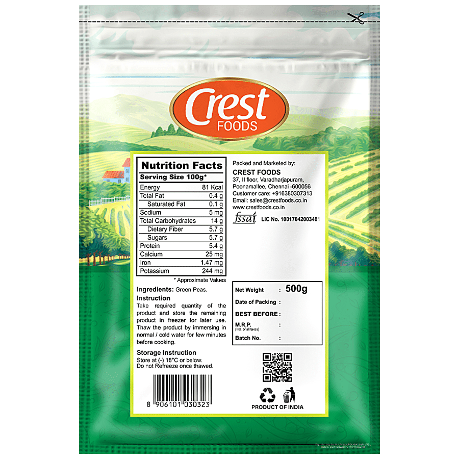 Crest Foods Frozen Green Peas - High Quality