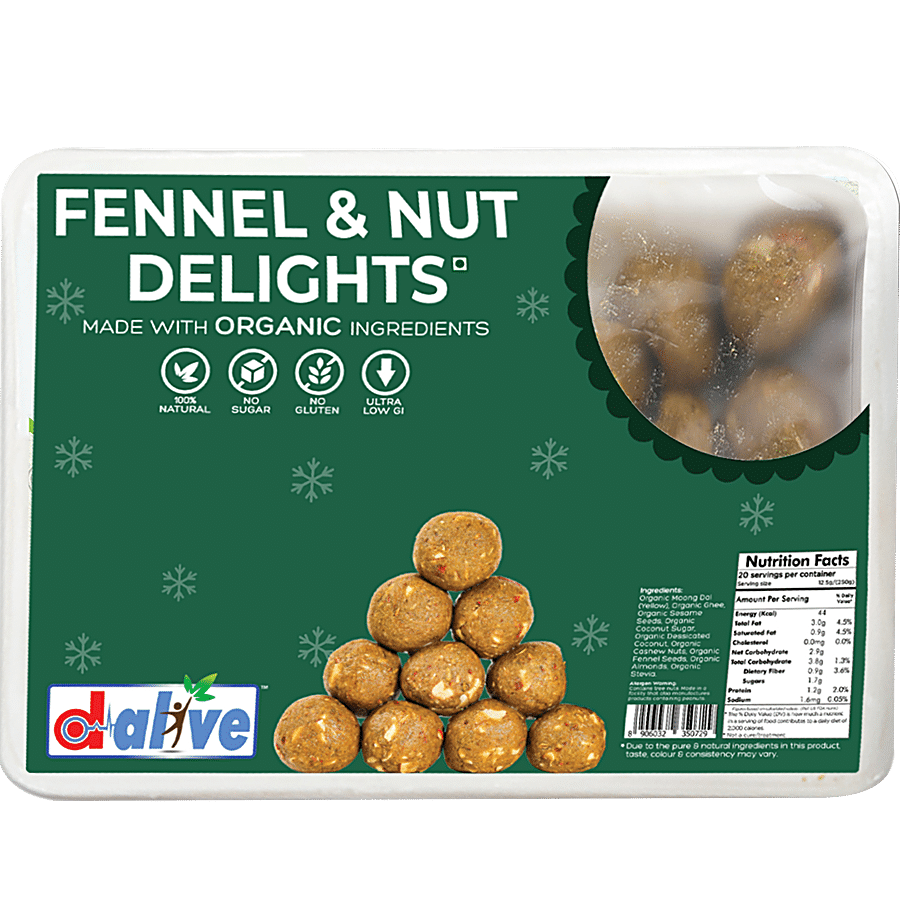 D-Alive Organic Fennel & Nut Delight Laddoo - Low Carb