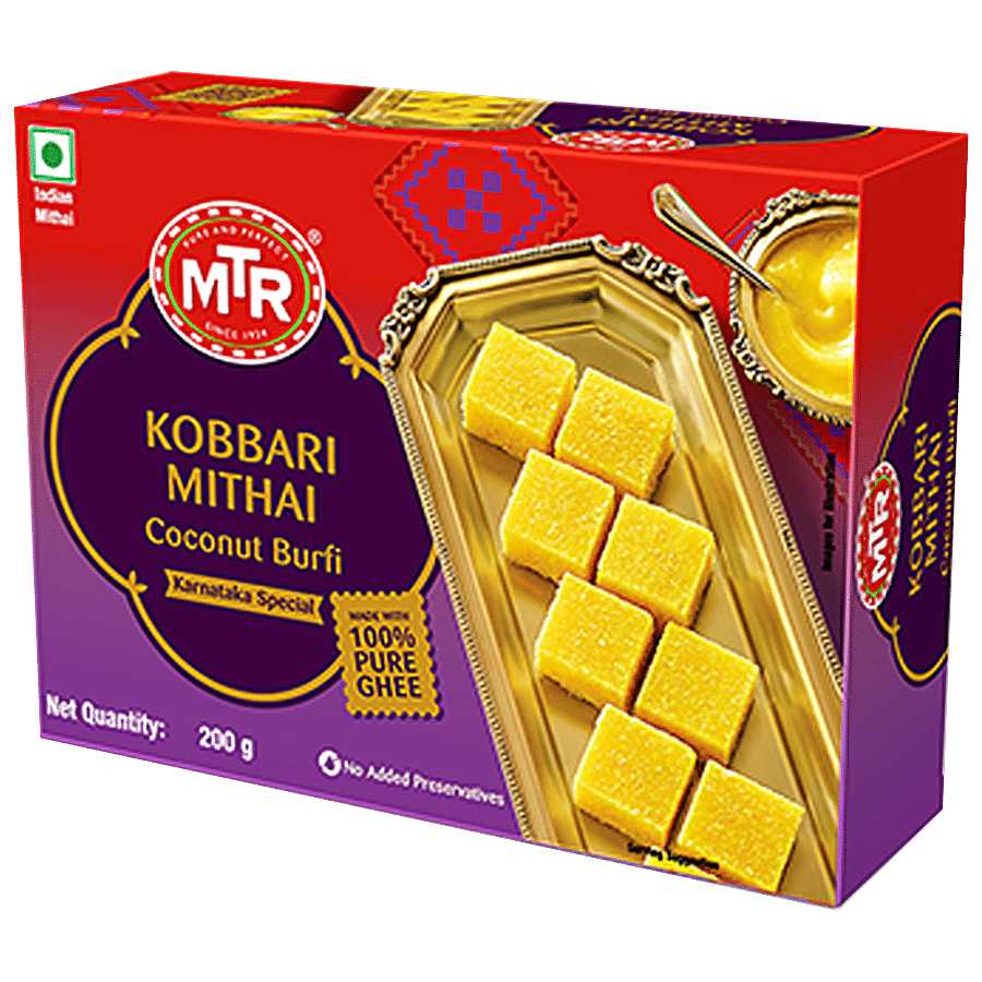 MTR Kobbari Mittai Coconut Barfi - Made With 100% Pure Ghee