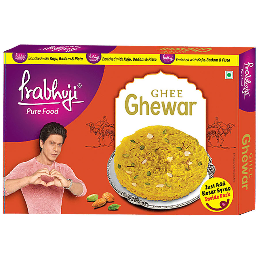 PRABHUJI PURE FOOD Ghee Ghewar With Cashew Badam & Pista - Just Add Kesar Syrup