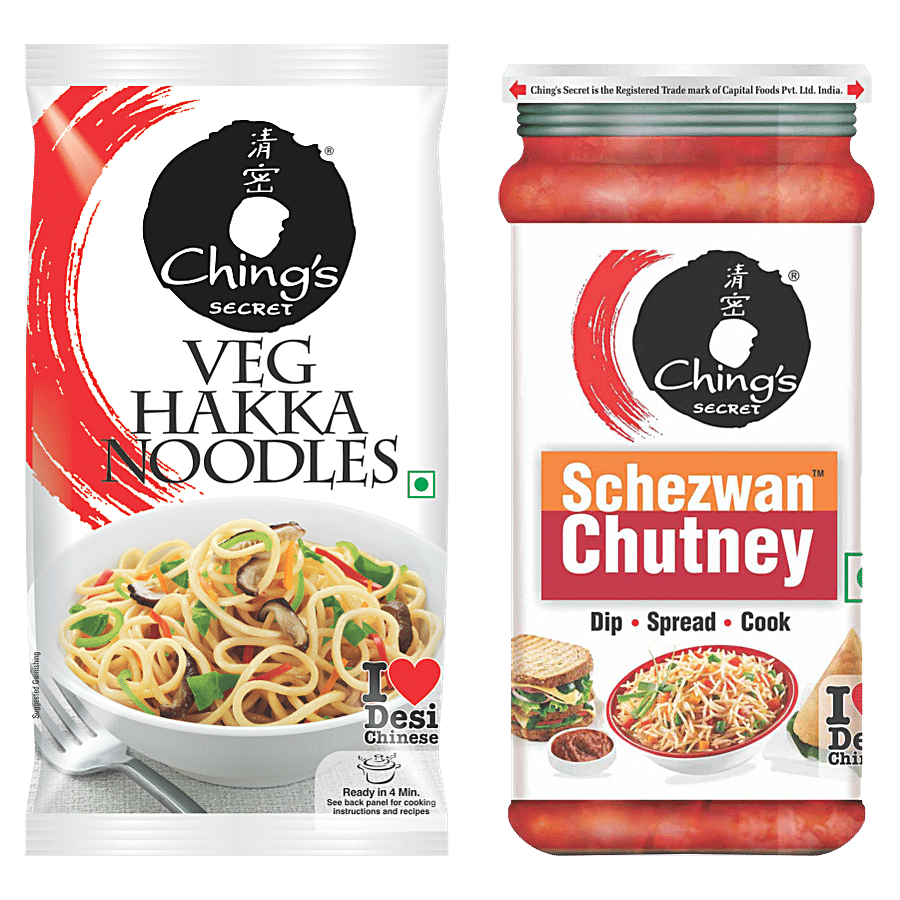 Ching's Secret Veg Hakka Noodles + Schezwan Chutney