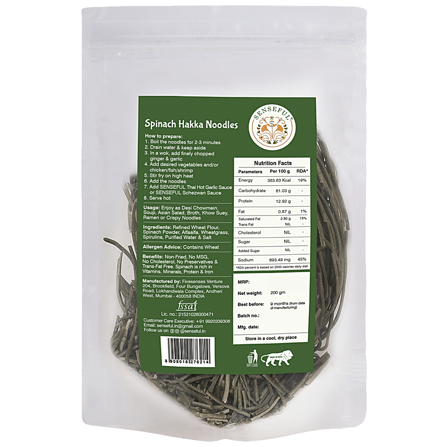 SENSEFUL Spinach Hakka Noodles - Non-fried