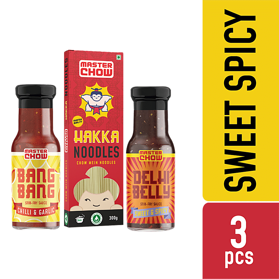 MasterChow Sweet Spicy Noodle Kit - 2 Stir-Fry Veg Sauce & 1 Hakka Noodles