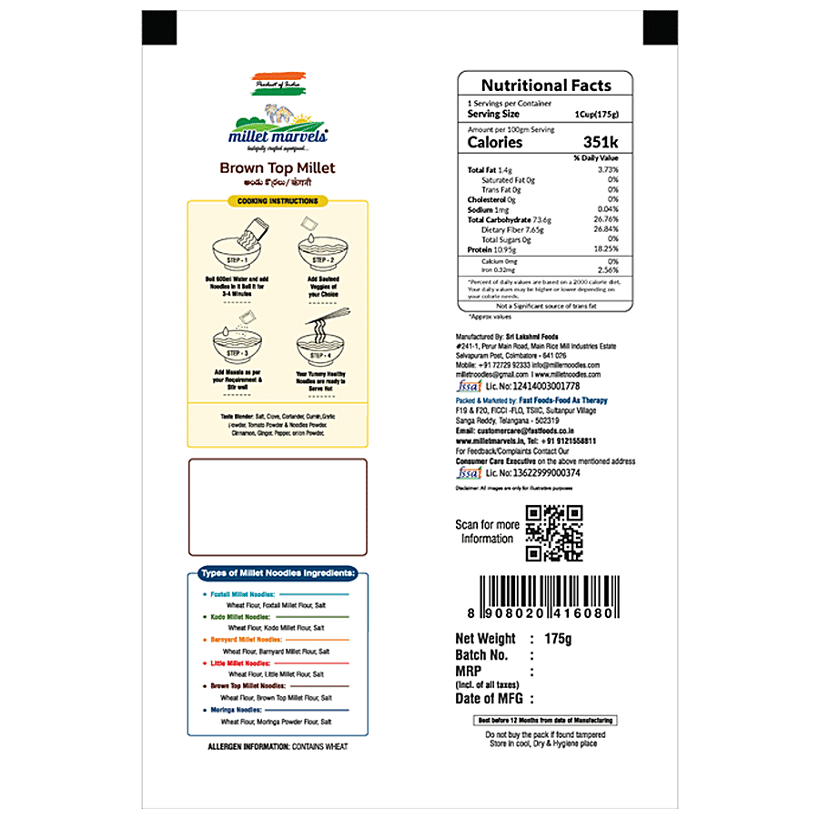 Millet Marvels Browntop Millet Noodles - 0% Maida