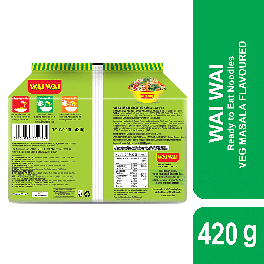 Wai Wai Veg Masala Flavoured Ready To Eat Instant Noodles