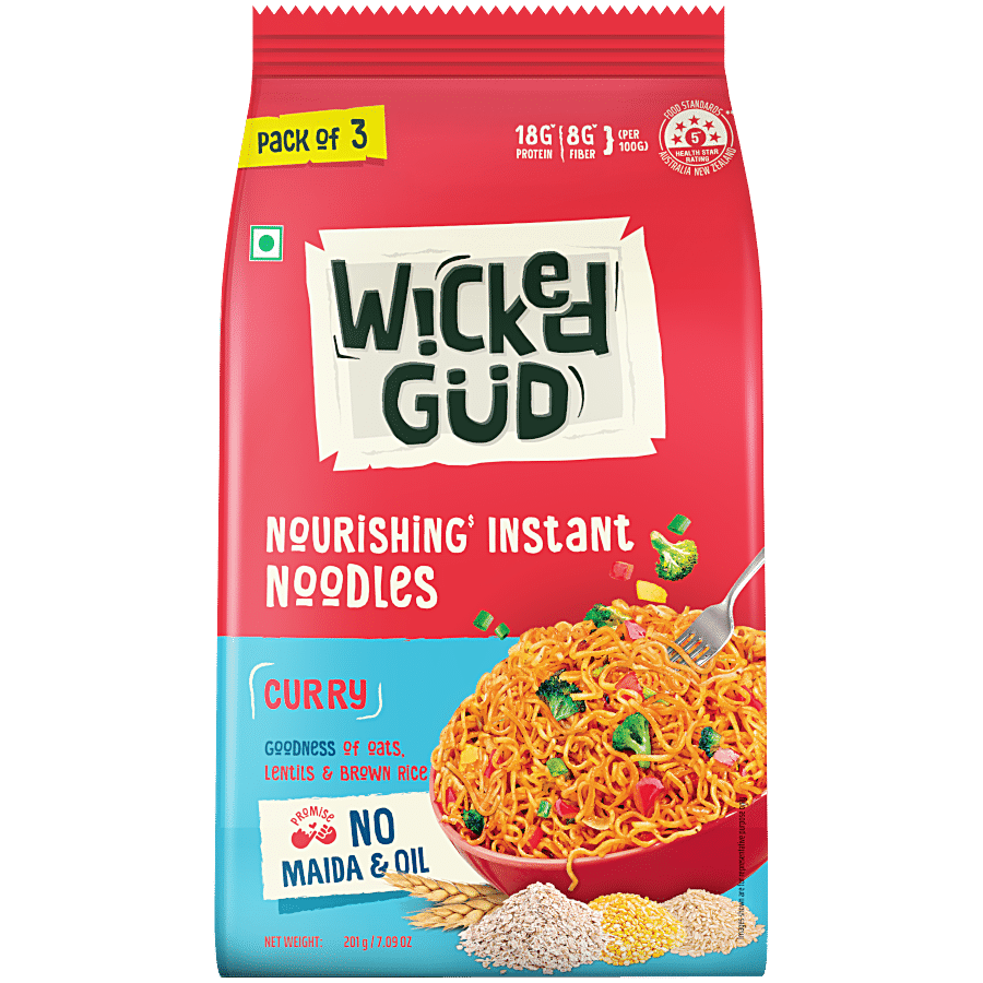 WickedGud Curry Nourishing Instant Noodles - (Noodles 3 x 60 g & Seasoning Mix 3 x 7 g)