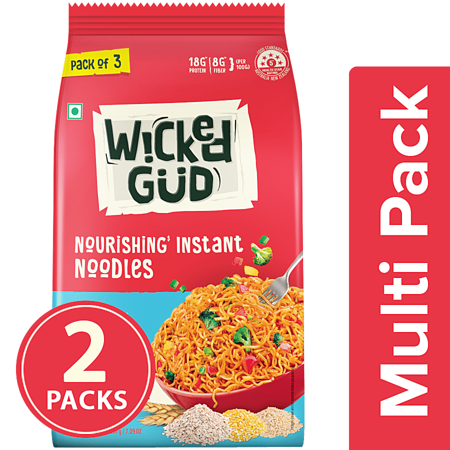 WickedGud Curry Nourishing Instant Noodles - (Noodles 3 x 60 g & Seasoning Mix 3 x 7 g)