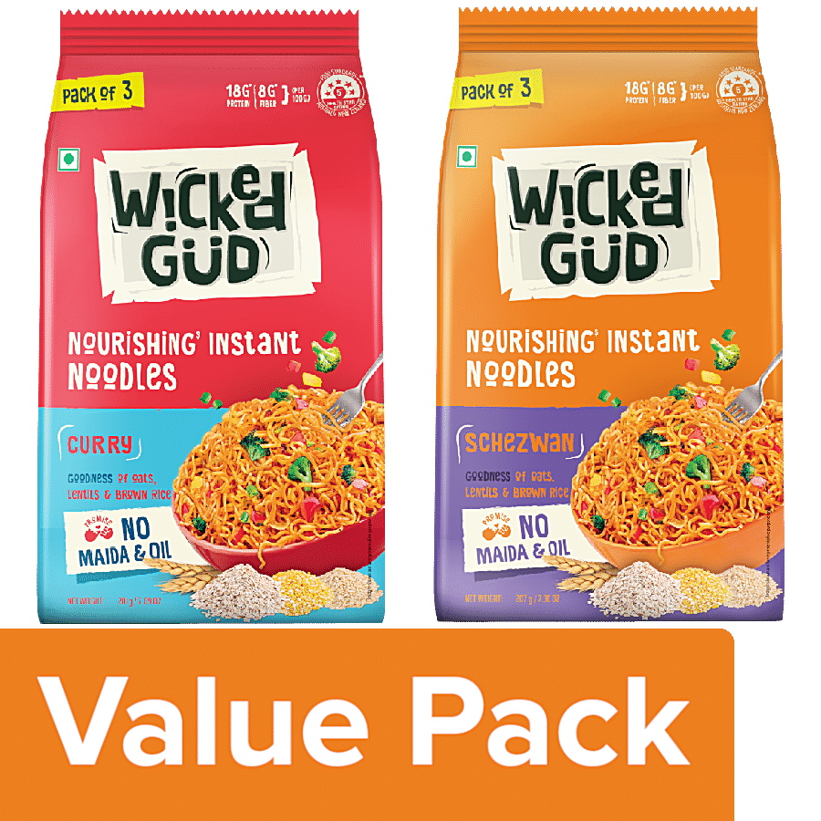 WickedGud Schezwan Nourishing Instant Noodles 207g +Curry Nourishing Instant Noodles  201g