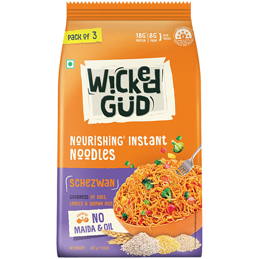 WickedGud Schezwan Nourishing Instant Noodles - (Noodles 3 x 60 g & Seasoning Mix 3 x 9 g)