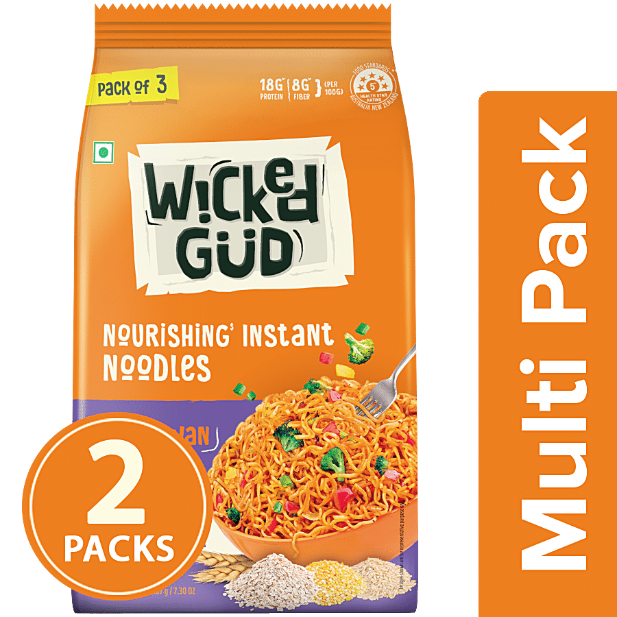 WickedGud Schezwan Nourishing Instant Noodles - (Noodles 3 x 60 g & Seasoning Mix 3 x 9 g)