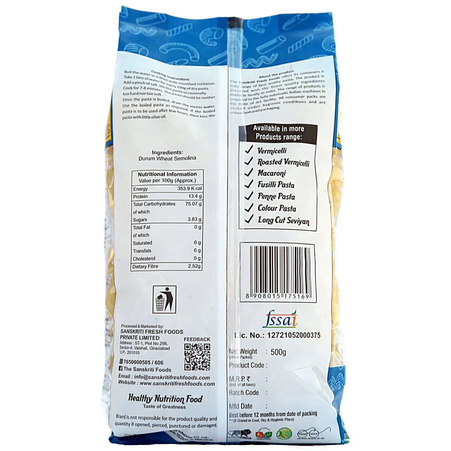 Sanskriti Durum Wheat Fusilli - Nutritious & Healthy Pasta