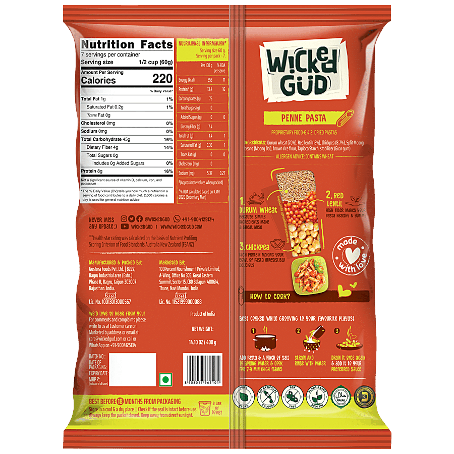 WickedGud Penne Pasta - Goodness Of Durum Wheat