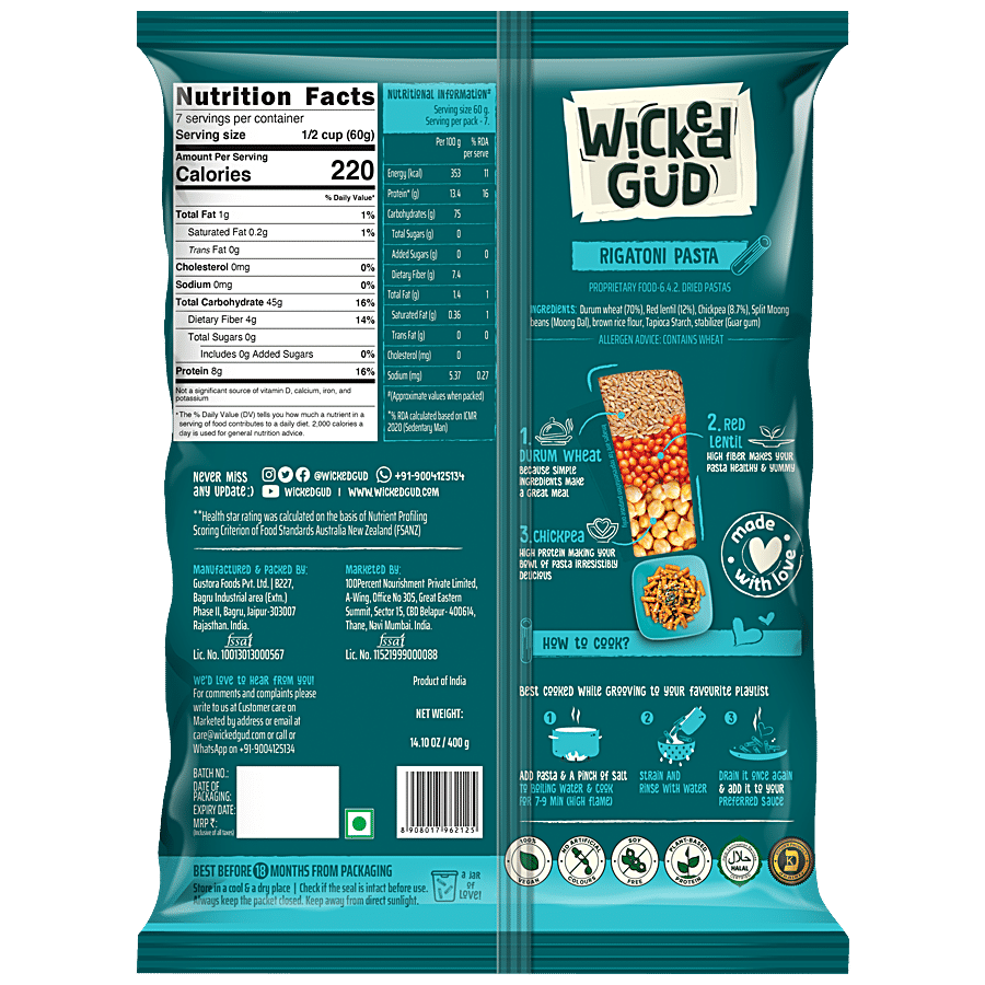 WickedGud Rigatoni Pasta - Goodness Of Durum Wheat