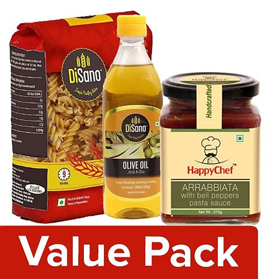 bb Combo Disano Pasta Fusilli 500G + Olive Oil Pure 500ml + Happy Chef Pasta Sauce 270G