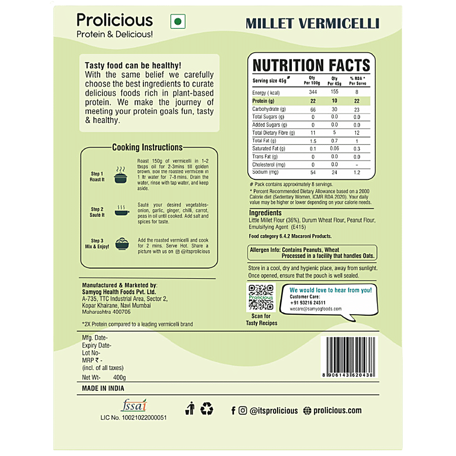 Prolicious Millet Vermicelli - Rich In Plant Based Protein