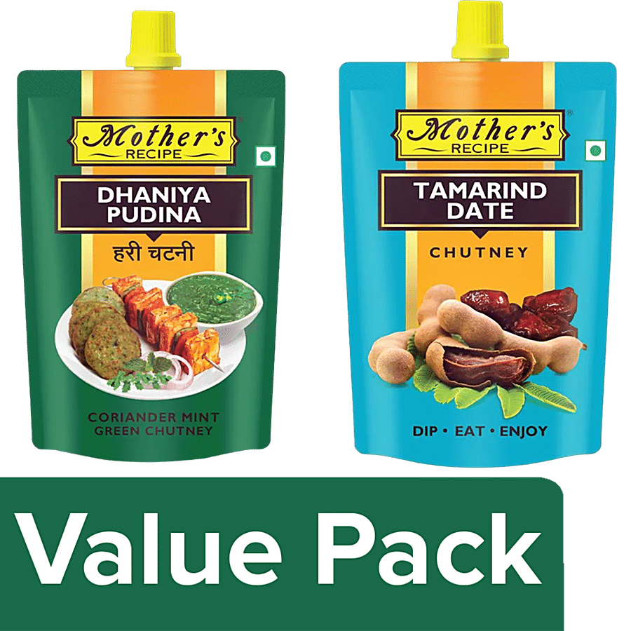 Mother's Recipe Tamarind Date Chutney + Dhania Pudina Chutney