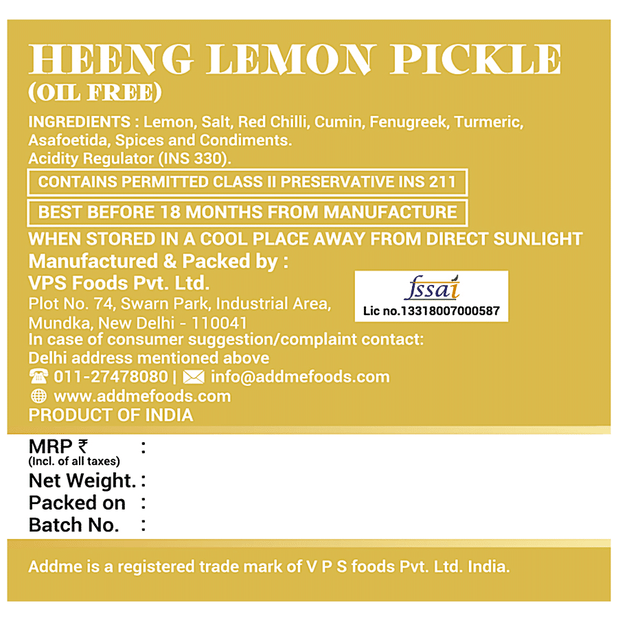 Add Me Heeng Lemon Pickle - Oil Free