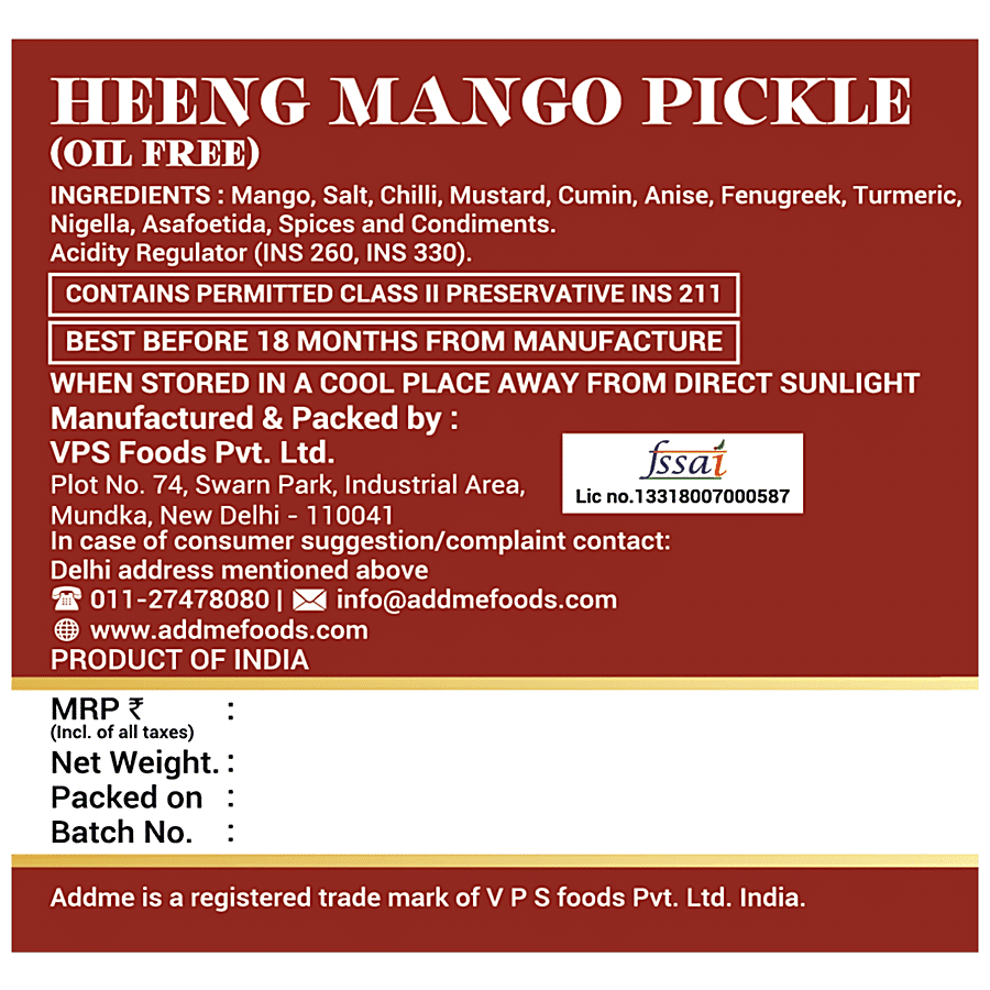 Add Me Heeng Mango Pickle - Oil Free