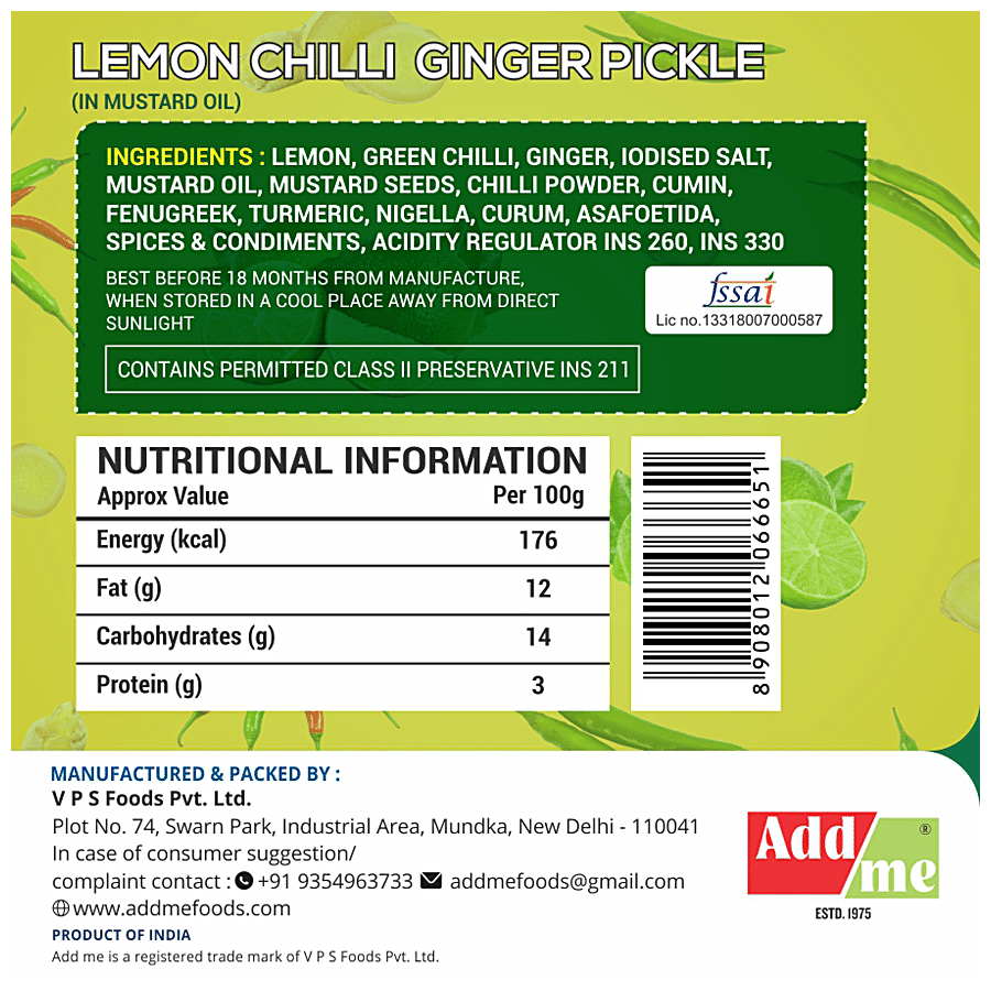 Add Me Lemon Chilli Ginger Pickle - In Mustard Oil