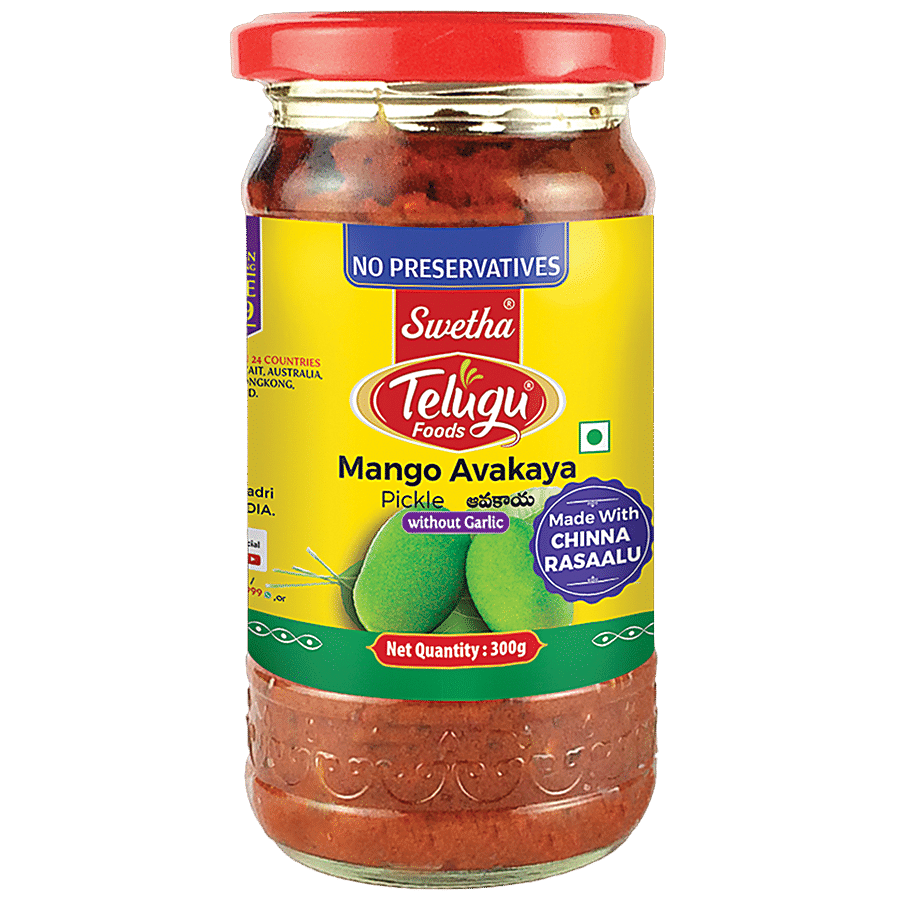 Swetha Telugu foods Telugu Foods Mango Pickle - Without Garlic  Glass Bottle