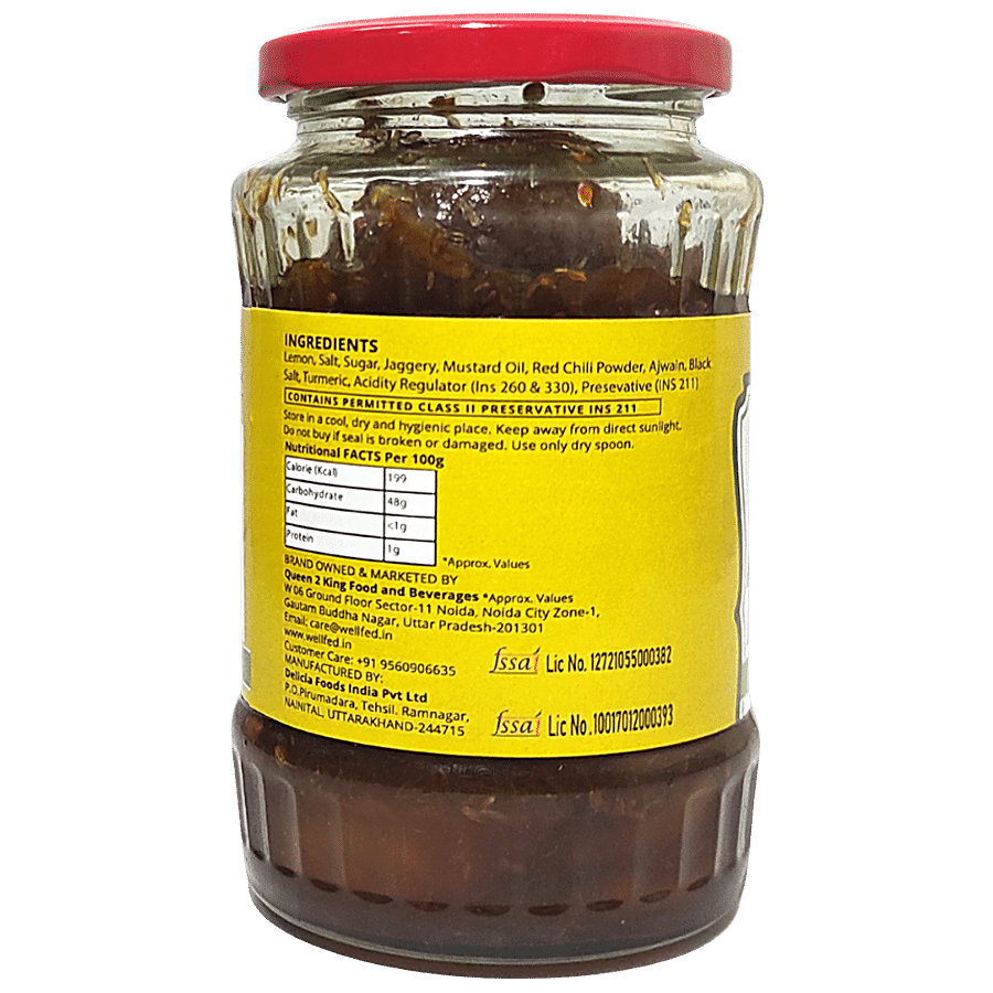 Well Fed Khatta Meetha Nimbu Pickle - Made From Pure Kachi Ghani Oil