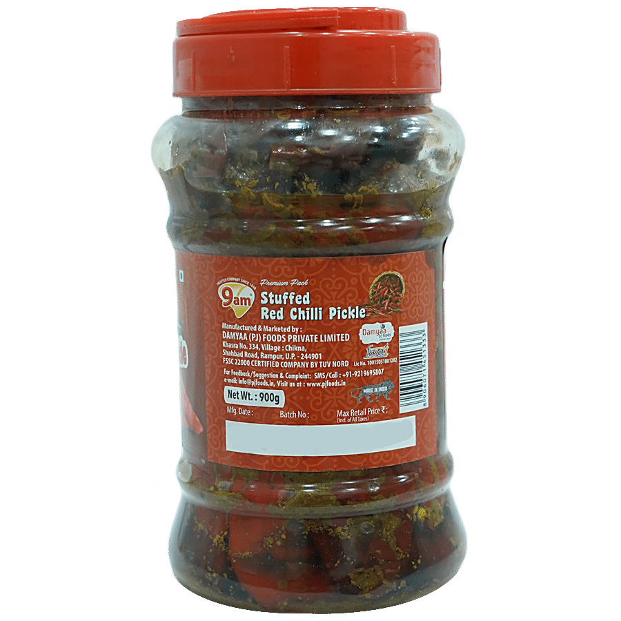 9 AM Stuffed Red Chilli Pickle - Spicy & Authentic