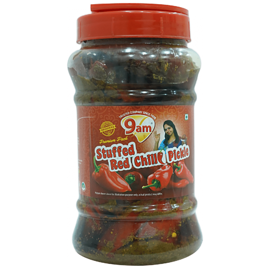 9 AM Stuffed Red Chilli Pickle - Spicy & Authentic