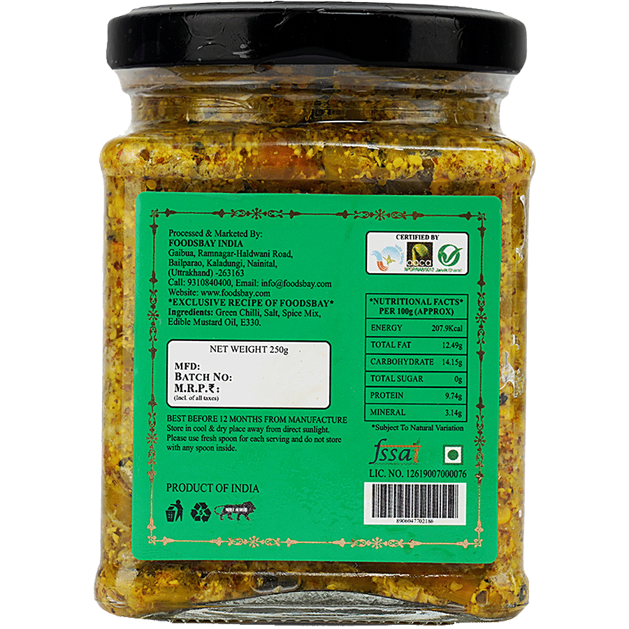 Foodsbay Green Chilli Pickle - No Artificial Colours Or Preservatives