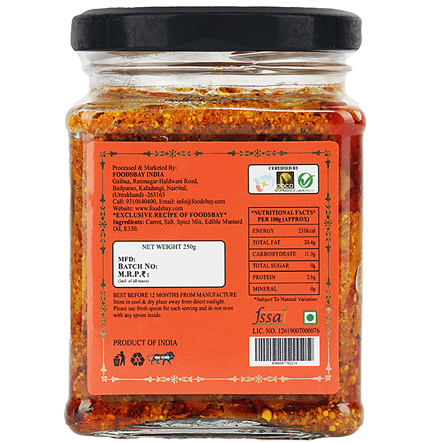 Foodsbay Organic Carrot Pickle - No Artificial Colours Or Preservatives